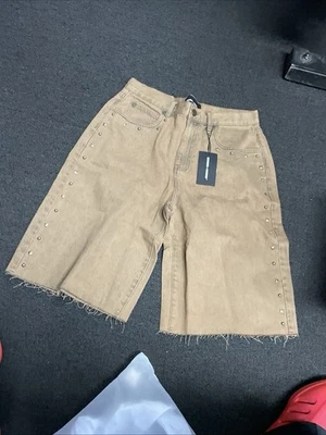 Homme Femme Rare Studded Denim Brown Shorts. Baggy New NWT SZ 34 Sold Out - Image 1 of 4