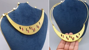 Paloma Picasso Collier Vintage Métal Doré et Strass Cristal - Necklace 80/90's - Picture 1 of 9