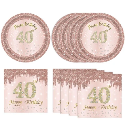 40 PCS 40th Birthday Decorations for Women 40th Birthday Plates and Napkins S... - Image 1 of 4