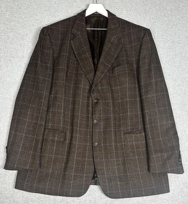 Stafford Blazer Mens 48L Brown Wool Houndstooth Windowpane Sport Coat Jacket - Image 1 of 4