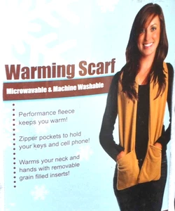 New Tan/Brown WINTER WARMING SCARF w/zip pockets. microwavable machine washable - Picture 1 of 5