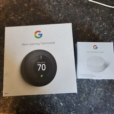 Nest 3rd Generation Learning Black Programmable Thermostat T3016US & Temp Sensor - Image 1 of 4