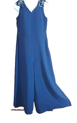 Комбинезон CeCe размер 10 без рукавов темно-синий зубчатый с v-образным вырезом широкие штанины укороченный 1 шт. - Изображение 1 из 4