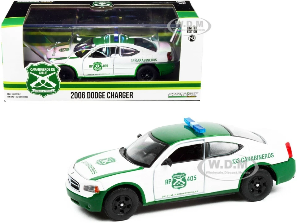 2006 DODGE CHARGER POLICE CAR WHITE "CARABINEROS DE CHILE" 1/43 GREENLIGHT 86605 - Image 1 of 1
