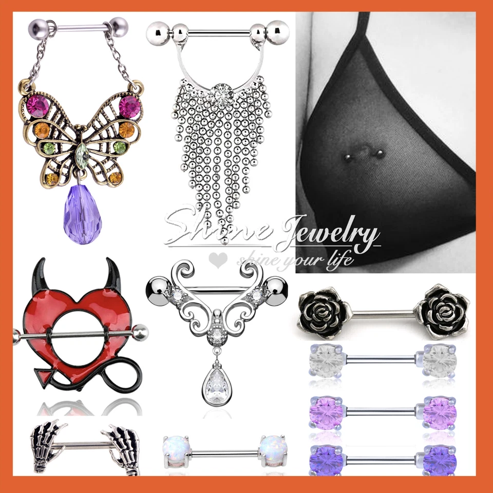 Crystal Opal Nipple Ring Bar Barbell Shield Surgical Steel Body Piercing Jewelry Foto 1 de 1