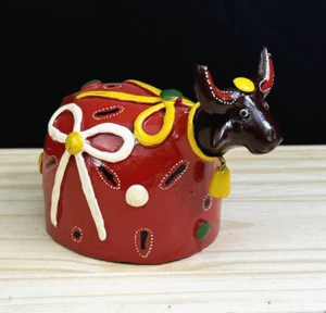 Vintage brasilianische Volkskunst Keramik Stier Kuhglocke Figur signiert - Bild 1 von 13