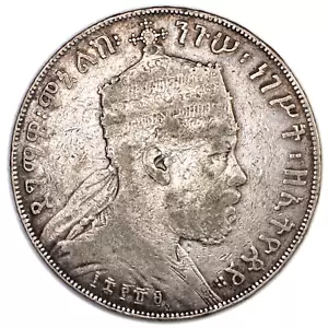 ETIOPIA ABISSINIA Menelik II - 1 Birr EE1887 Paris (1889A) - Argento Silver - Imagen 1 de 2