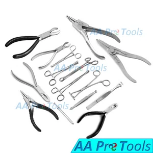 Body Piercing Tools Forceps Clamps Pliers Tongue Belly Septum Nose Lip Ear - Picture 1 of 17