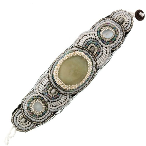 OFF WHITE Bracciale Moda Ampio Bohemien Bianco Panna Vetro Semi Perline 1 3 4"