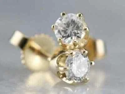 2Ct Round Cut Solitaire Lab Created Diamond Stud Earrings 14k Yellow Gold Plated - Image 1 of 4