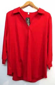 NWT New Choice Shirt Top Womens XXL 2XL Red Tunic Long Sleeve Relaxed Business - Picture 1 of 13