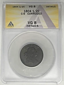 1804 Draped Bust Half Cent Coin ANACS VG 8 Details Corroded  - Picture 1 of 2