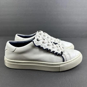 Tory Burch Sport Ruffle Sneakers 6.5 White Navy Calf Leather Lace Up Womens - Picture 1 of 11