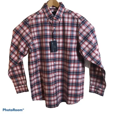 Camisa Hart Schaffner Marx Para Hombre Talla Grande Manga Larga Cuadros Antigua Cereza $98 NUEVA Foto 1 de 4