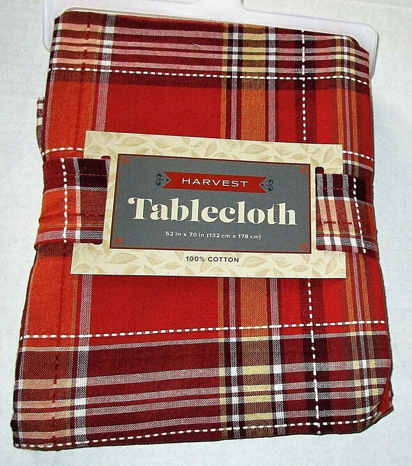 HARVEST Fabric Tablecloth 52" X 70" FALL STRIPES Seats 4-6  - Image 1 of 1