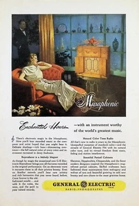 VINTAGE 1940er Jahre Druckanzeige ~ General Electric Musaphonic ~ verzauberte Stunden... - Bild 1 von 1
