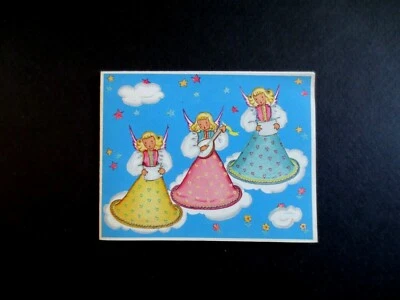 Vtg Unused Crestwick Xmas Greeting Card Angels Singing & Playing Music on Clouds - Image 1 of 2
