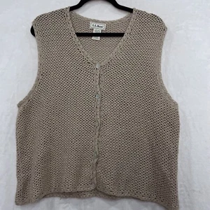 Vintage 90s LL Bean Leinen Baumwolle Grobstrick Häkel Weste XL Beige Oatmeal - Bild 1 von 11