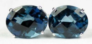 925 Sterling Silver Post Earrings, London Blue Topaz, SE102 - Picture 1 of 5