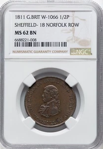 Great Britain - 1811 1/2d Merchant Token - NGC MS62 BN - ONLY 2 KNOWN TO NGC! - Picture 1 of 2