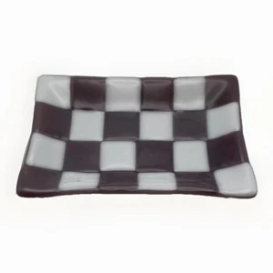 Super Cool Bullseye Fused Glass Trinket Dish Purple And White Excellent Cond - Picture 1 of 7