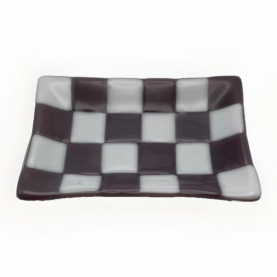 Plato de baratija de vidrio fundido Bullseye súper genial púrpura y blanco excelente estado Foto 1 de 4