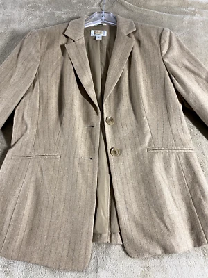 Blazer Talbots Mujer Petite 10P Lana Forrado Bronceado Rayas 2 Botones Carrera Oficina Foto 1 de 4