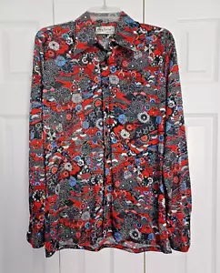 Vintage Oleg Cassini By Burma Shirt 70s Psychedelic Floral Geometric Print L - Bild 1 von 8