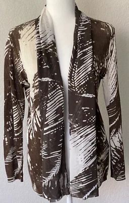 LAFAYETTE 148 Lino y Seda Frente Abierto Cárdigan Cortina Suéter Marrón/Marfil Wms S Foto 1 de 4