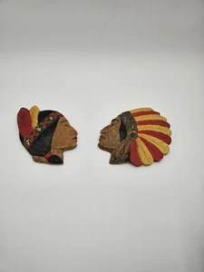 Vintage Ceramic Plaster Native American Indian deco Wall hangings - Picture 1 of 2