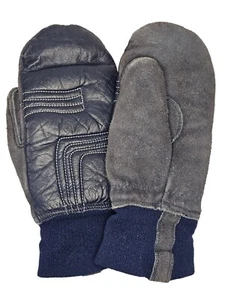 Vintage GRANDOE Kinder große Leder Wildleder Fäustlinge Handschuhe blau - Bild 1 von 6