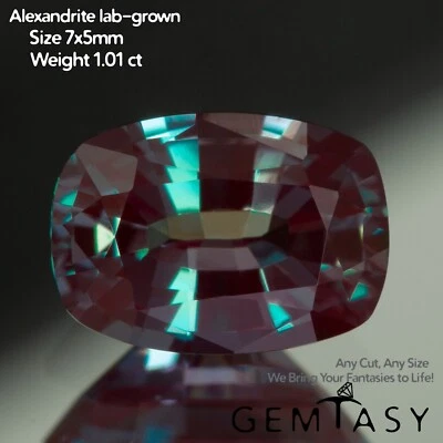Piedra cortada - Cojín faceta cultivada en laboratorio tirado Czochralski alejandrita 7x5 mm 1,01 quilates Foto 1 de 4