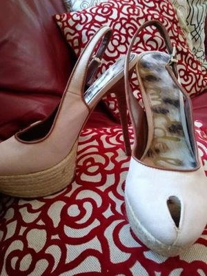 Plataforma de salto SAM EDELMAN 9M "Novato" lona espadrille slingback bomba peep toe - Imagem 1 de 4