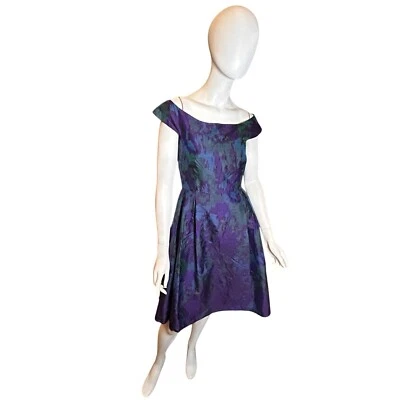 RED VALENTINO Women's Blue Purple Raw Silk Sleeveless Midi Dress Small - Image 1 of 4