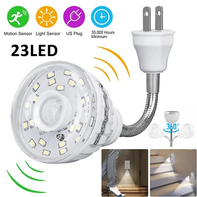 Lámpara de escalera de pared enchufable con sensor activado por movimiento LED luz nocturna toma de CA interior Foto 1 de 4