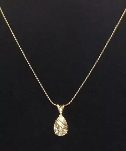 18 Inch Gold Tone Herringbone Chain & Pendant Clear Stone Thailand Seta 8896 - Picture 1 of 12