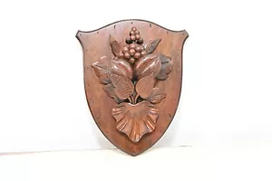 Antigua placa de pared alemana de madera fina tallada frutas y nueces en relieve de la Selva Negra - Imagen 1 de 15