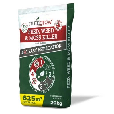 Nutrigrow Weed, Feed & Moss Killer 4in1 Lawn Fertiliser - 20kg | Feed and Weed - Image 1 of 4