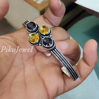 Brazalete de regalo hermano brazalete de plata esterlina 925 con topacio citrino y piedras preciosas de amatista Foto 1 de 4