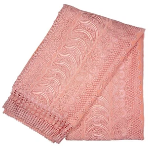 VTG Beautiful Salmon Pink Silk Velvet & Machine Lace Shawl for Kimono: Apr16-B - Picture 1 of 3