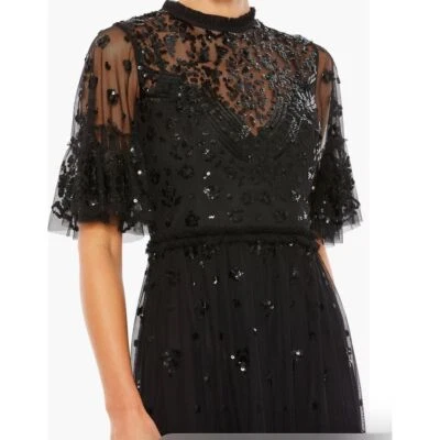 Mac Duggal NWT Sequin Ruffle Hem Cocktail Minidress Black Size 8 MSRP $398 #9143 - Image 1 of 4