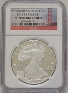 2012-S PROOF AMERICAN SILVER EAGLE SAN FRANCISCO EAGLE SET NGC PF 70 ULTRA CAMEO - Picture 1 of 4