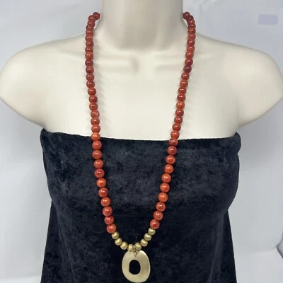 Chico's Necklace Long Line 30+" Adjustable Chain Classic Gold Tone Red Beads - Image 1 of 4