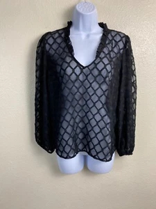 Banana Republic Black Sheer Blouse Long Sleeves Top Size Small Goth Peasant - Picture 1 of 15