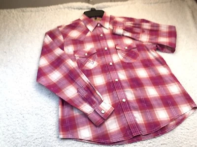 Wrangler Western Shirt GIRL XL Plaid Pearl Snap Pink Cowgirl Rodeo Gift - Image 1 of 4