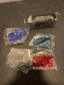 Vintage Wide Angle Diffuser & 3 Colored Filters Red Green Blue for Camera Flash - Picture 1 of 7