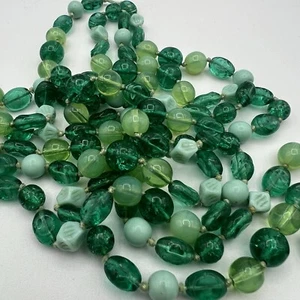 Vintage Glass Beaded Necklace Long Flapper Multi Green Hand Knotted 60" Germany - Picture 1 of 9