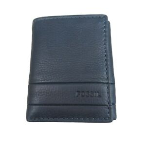 Fossil Lufkin Trifold Deep Indigo Leather Mens Wallet NEW SML1395405