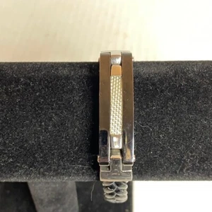 INOX Stainless Steel Black Metal & Black Leather Braided Men's Bracelet 8.5" - Picture 1 of 7