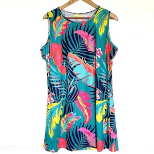 Viv & Lou Dress Women's Large Tropical Leaf Sleeveless Pullover Lightweight Mini - Picture 1 of 8